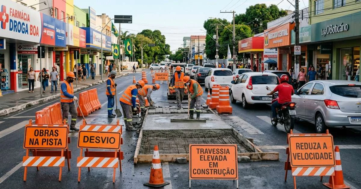 Construção de faixas elevadas altera trânsito perto de escola e shopping em Boa Vista