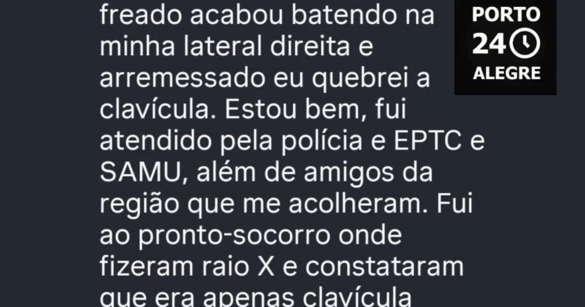 Vereador quebra a clavícula após ser atropelado em Porto Alegre