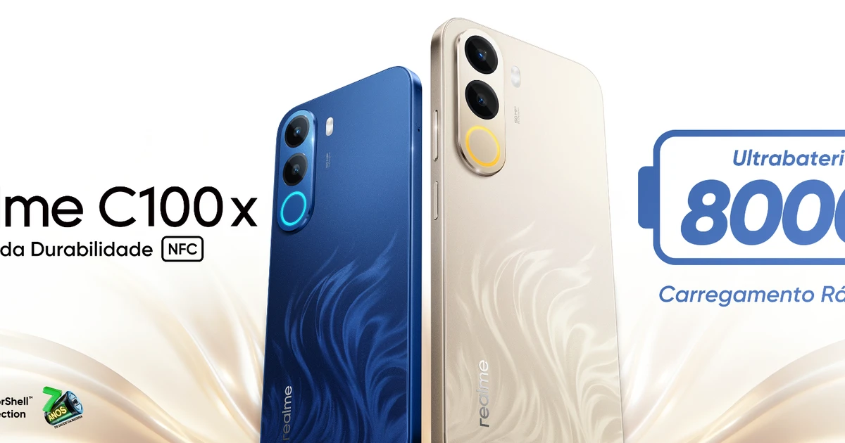A realme lança C100x com bateria de 8.000mAh no Brasil