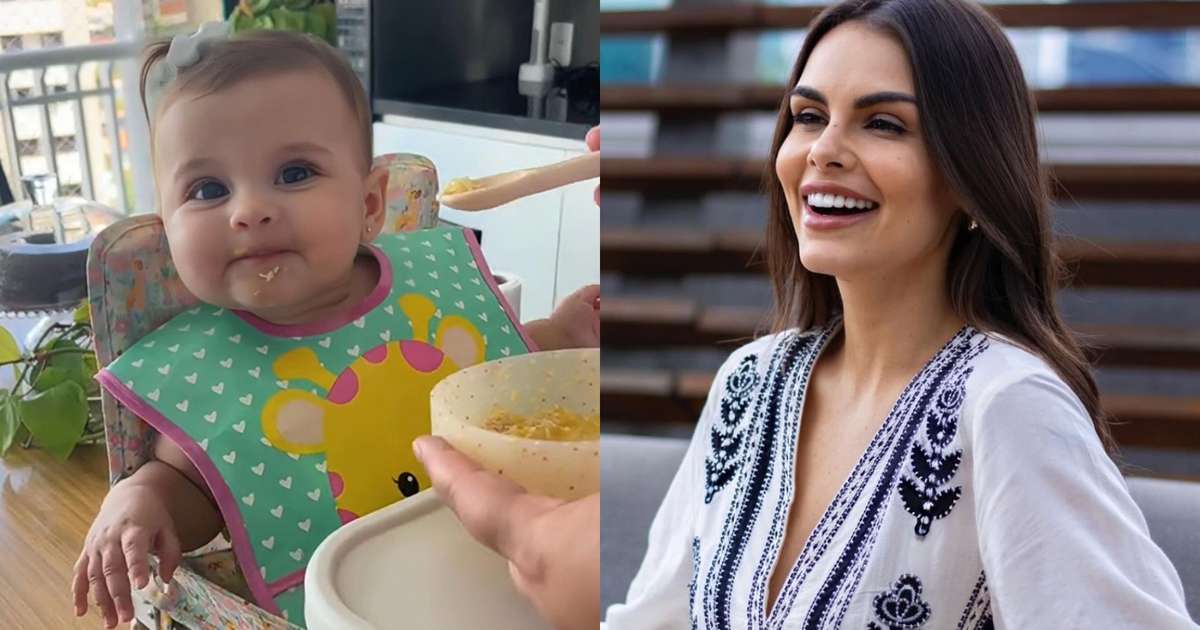 Helena, filha de Amanda Kimberlly e Neymar, encanta ao experimentar novos sabores