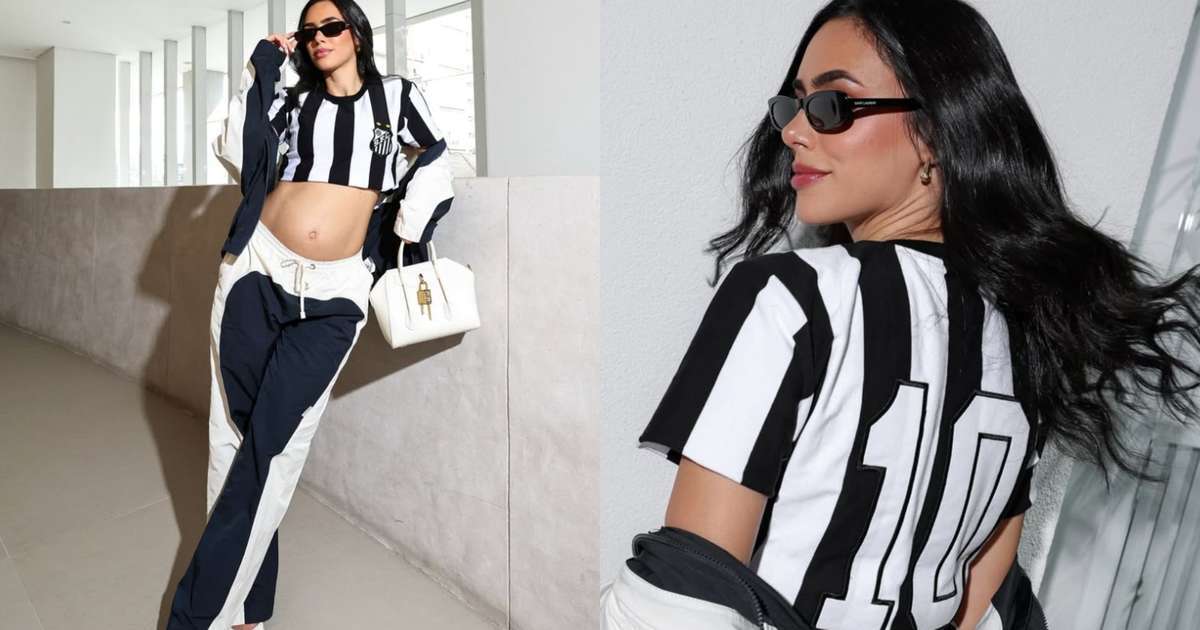 Bruna Biancardi aposta em look fashionista com uniforme do Santos ao retornar ao Brasil