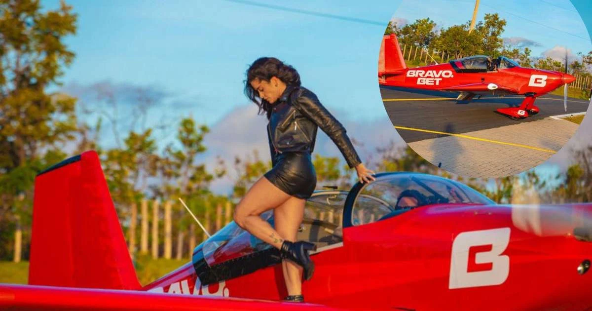 Aline Riscado faz manobras radicais em avião real para campanha da Bravo Bet no Aviator