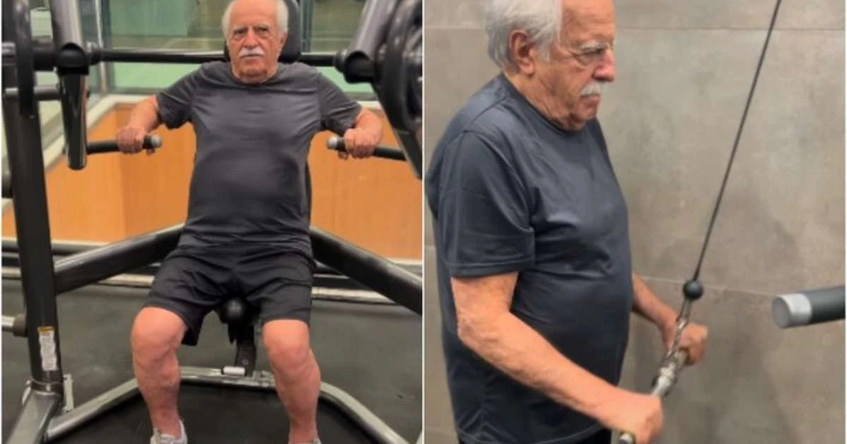 Ary Fontoura mostra treino na academia aos 92 anos: 'Resistência contra o tempo'