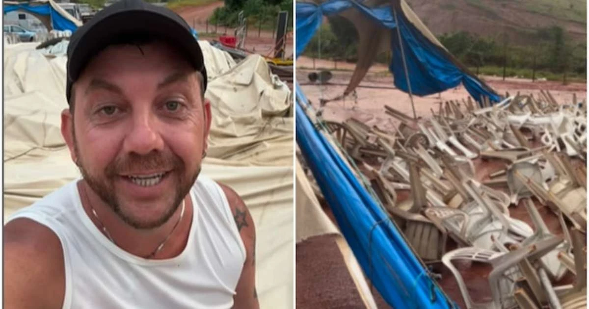 Circo de ex-BBB Edy é destruído durante temporal em Minas: 'Rasgou inteiro'