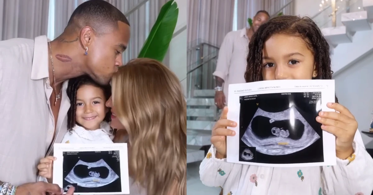 Liz, filha de Leo Santana e Lore Improta, faz carinho na barriga de gravidez da mãe e revela qual tarefa se recusa a fazer: 'Vai dar amor, mas'