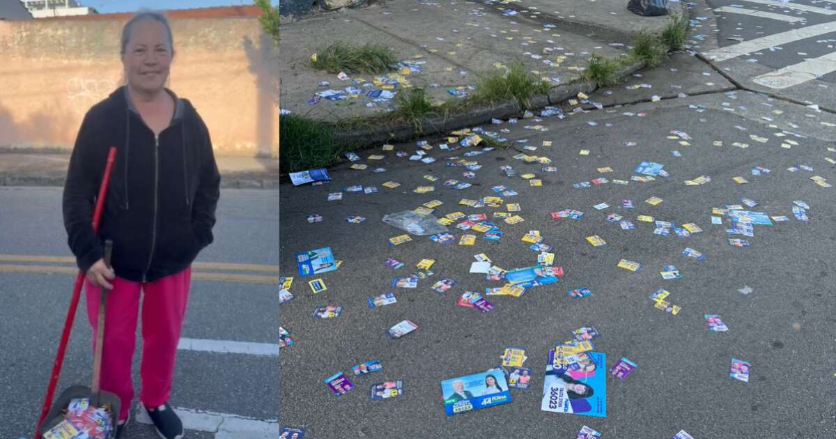 Em frente à escola onde Lula vota, moradores varrem rua coberta de santinhos