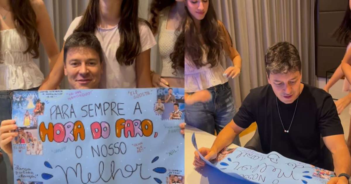 Rodrigo Faro é surpreendido por filhas com homenagem após saída da Record: 'Obrigado'