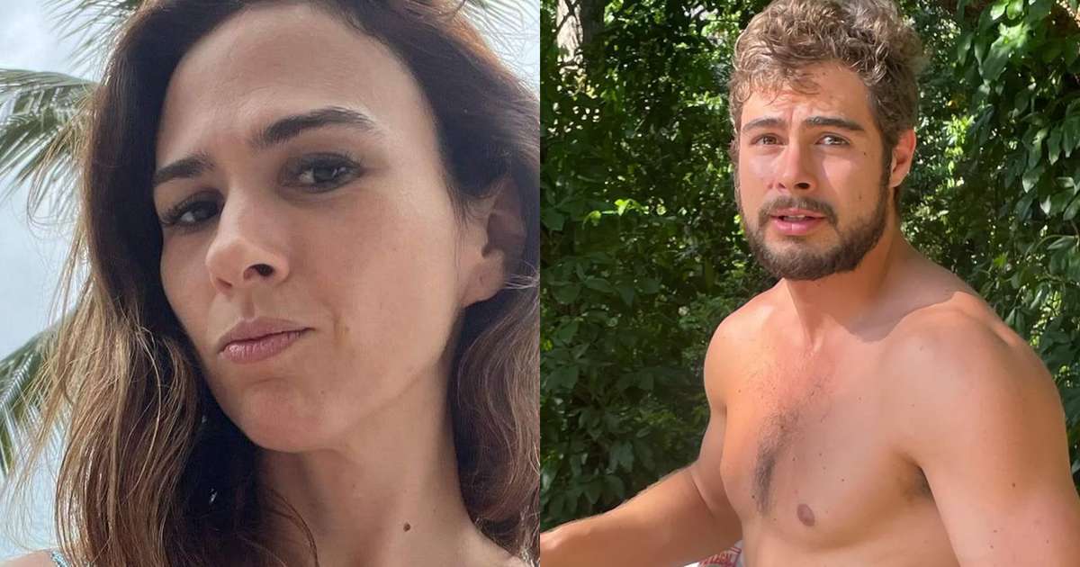 Tatá Werneck posta foto com Rafa Vitti de sunga e tenta esconder mala pesada: 'Eita!'