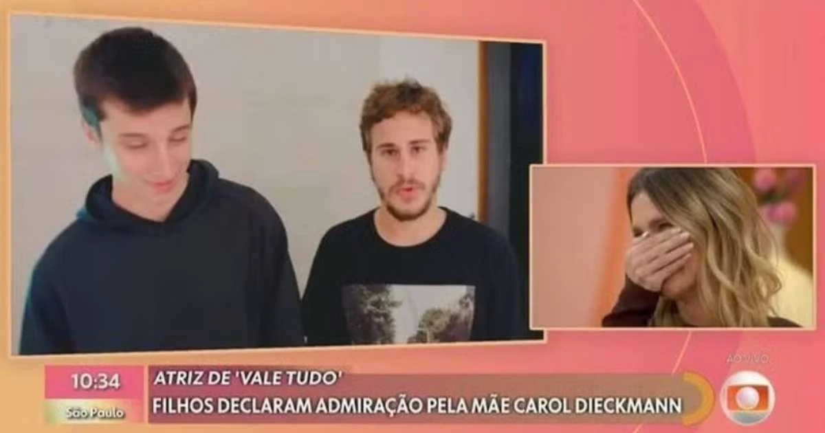Carolina Dieckmann se emociona ao receber mensagem dos filhos em programa da Globo: 'Ninho vazio'