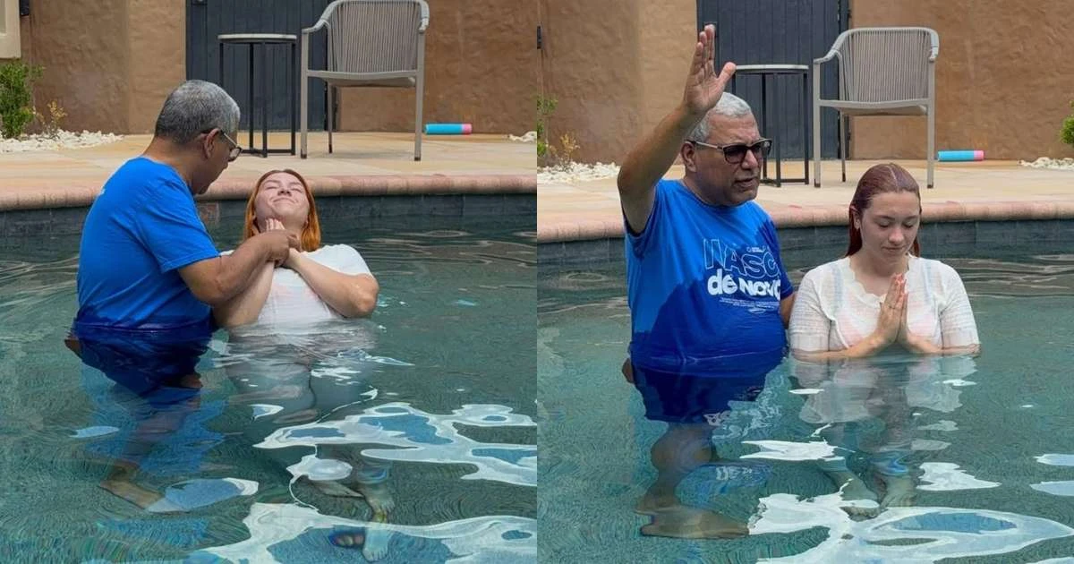 Filha de Gugu se batiza em igreja evangélica nos EUA