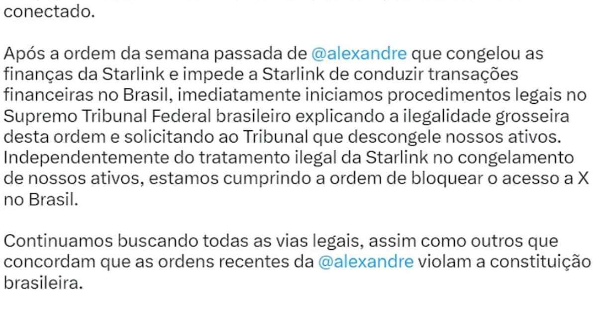 Starlink diz que vai bloquear o X no Brasil