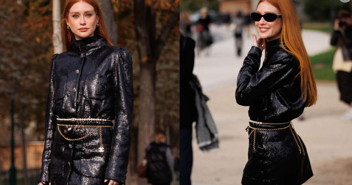 Blazer de brilho, bolsa e óculos: 10 fotos de Marina Ruy Barbosa na Semana de Moda de Paris provam que usar look all black é super estiloso