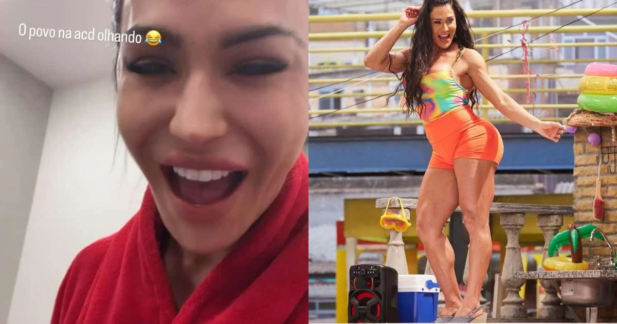 Foi para o Tá Com Nada! Sem água, Gracyanne Barbosa toma banho na academia