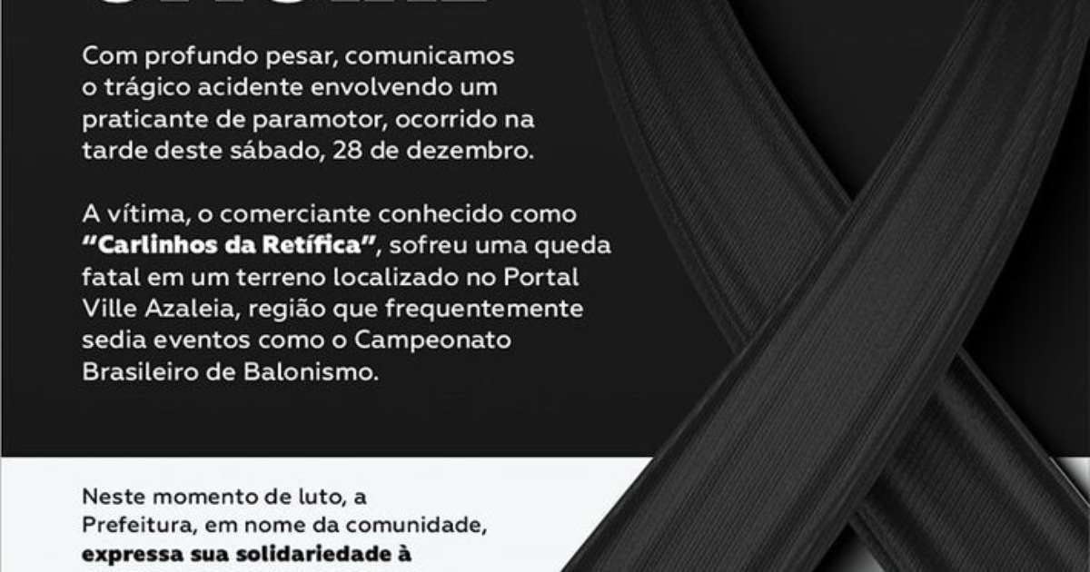 Atleta morre após bater paramotor em rede de telefonia no interior de São Paulo