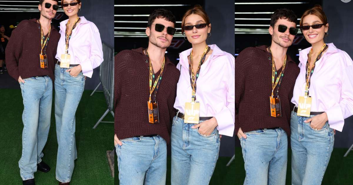 Reparou? Sasha Meneghel usa calça idêntica ao marido, João Lucas, e casal esbanja estilo em evento de F1