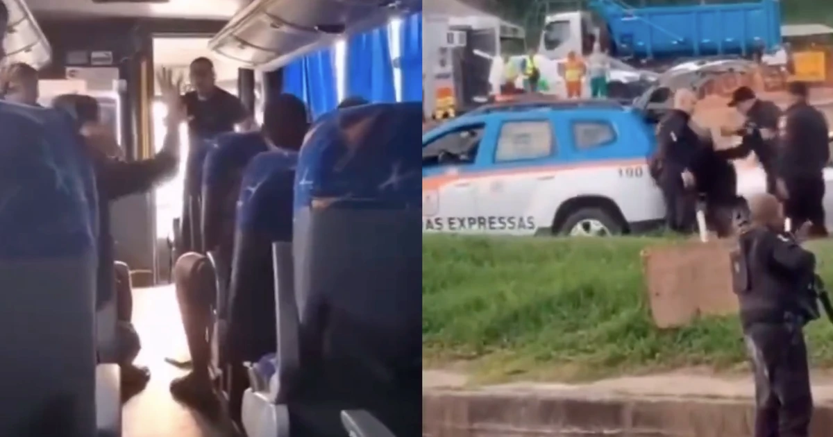 Passageiro registra desespero em ônibus assaltado e cercado pela polícia no RJ: 'Se entrega aí'