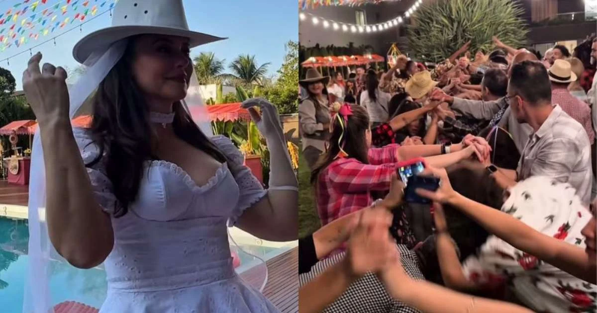 Paolla Oliveira inicia comemorações de festas juninas e mostra beijão em Diogo Nogueira