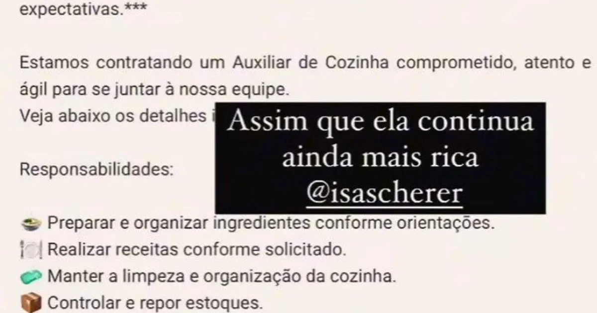 Isa Scherer quebra o silêncio sobre vaga 'abusiva': 'Sempre existiu benefício'