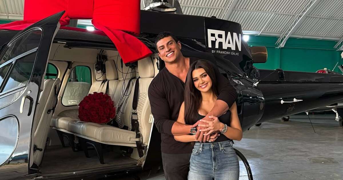 Franciny Ehlke ganha helicóptero personalizado de presente do marido bilionário: 'Não tenho palavras'