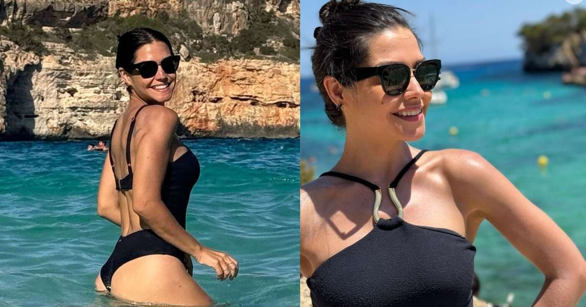 Thais Fersoza elege maiô com decote criativo para férias e look praia ganha elogios: 'Elegante'