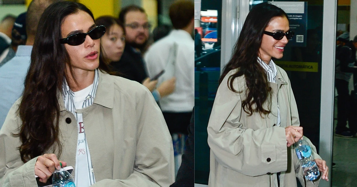 Trench coat cáqui, conjunto listrado e bolsa Gucci de R$ 12 mil: o aerolook comfy e elegante de Bruna Marquezine ao voltar dos EUA