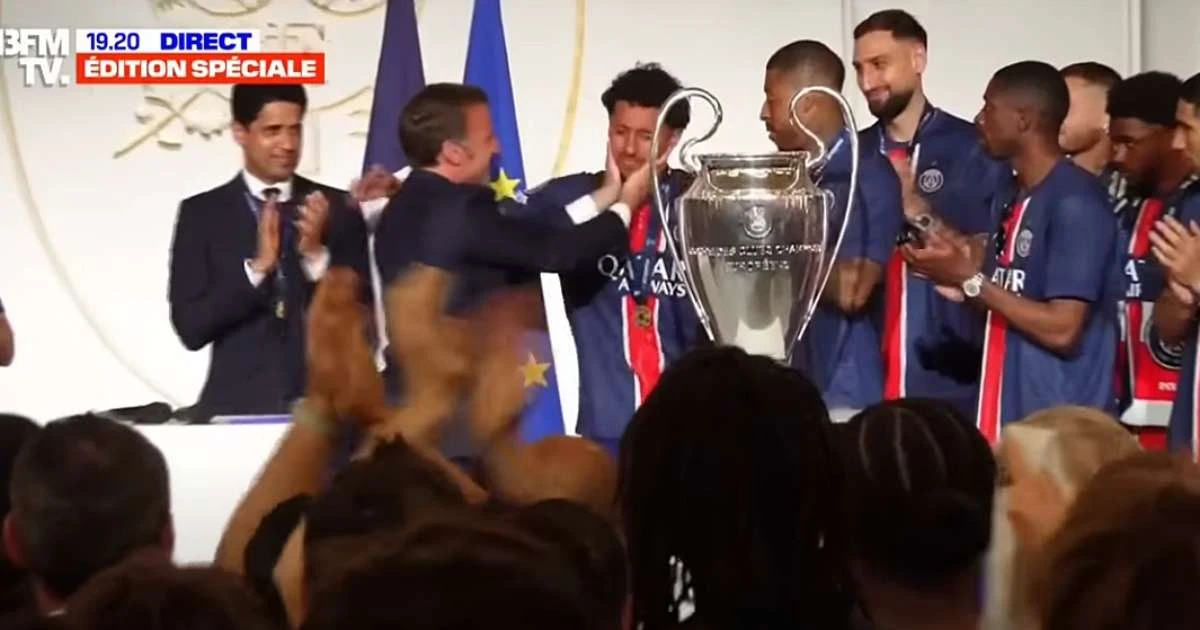 Pela TV, Macron cita Neymar e Raí em discurso com elogios a Marquinhos pelo triunfo do PSG