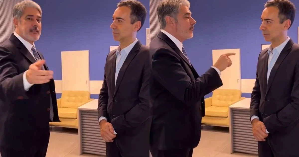 William Bonner surge em vídeo com César Tralli nos bastidores do Jornal Nacional e surpreende com pergunta