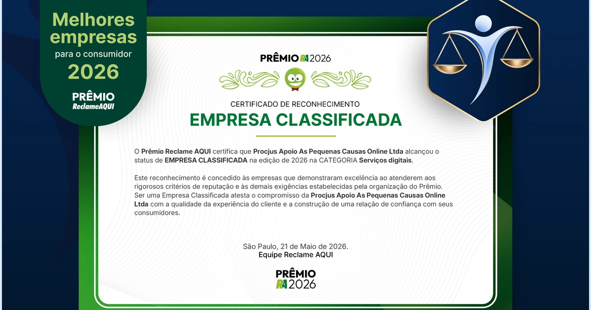 Procjus é classificada para o Prêmio Reclame AQUI 2026