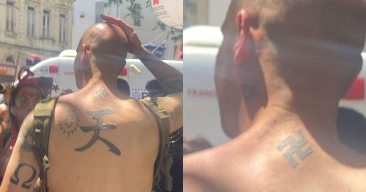 Homem com tatuagem de suástica é agredido em bloco no RJ