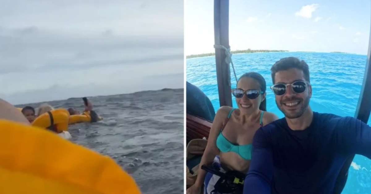 Casal filma resgate de barco que afundou quando estavam passando lua de mel nas Maldivas