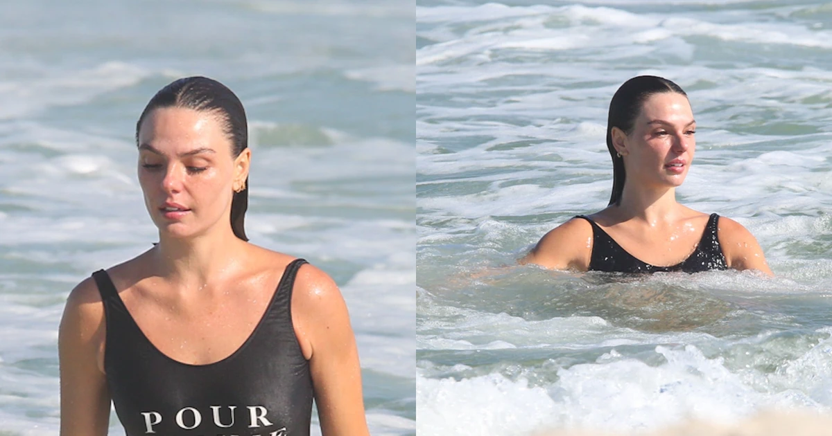 Em clima de lua de mel, Isis Valverde curte praia no Rio após casamento com Marcus Buaiz