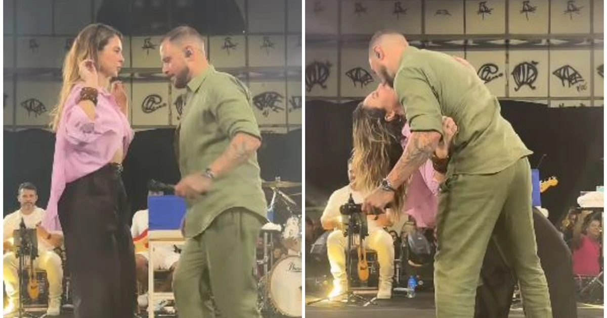 Paolla Oliveira vai a show de Diogo Nogueira e casal dá show de dança; assista