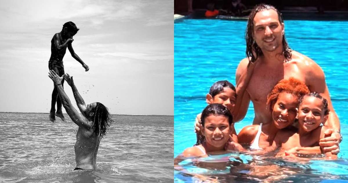 Igor Rickli esbanja amor ao curtir dia de praia com os três filhos na Bahia