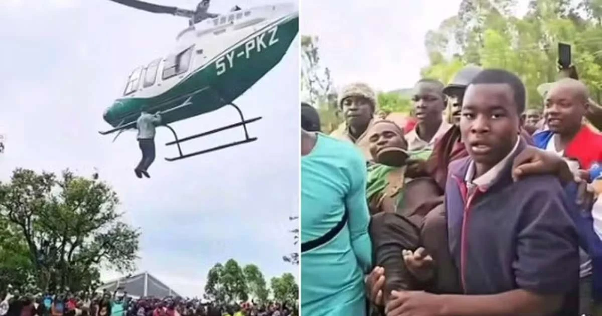 Homem se agarra a helicóptero durante decolagem após ter pedido de dinheiro negado, no Quênia