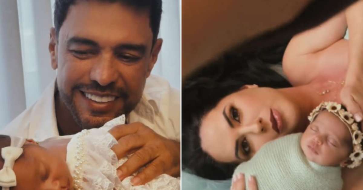 Graciele Lacerda e Zezé Di Camargo mostram bastidores de ensaio newborn de Clara